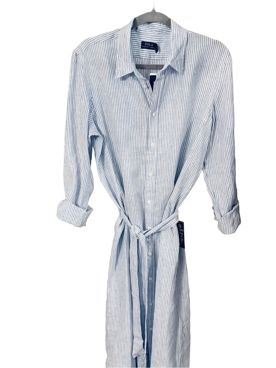 Polo Ralph Lauren Dresses & Skirts - Polo Ralph Lauren Blue/white Linen Shirt Dress Fit /Flare Long Sleeves Sz 14 NWT